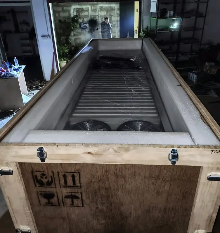 Exhibit packed in an engineered crate for transport