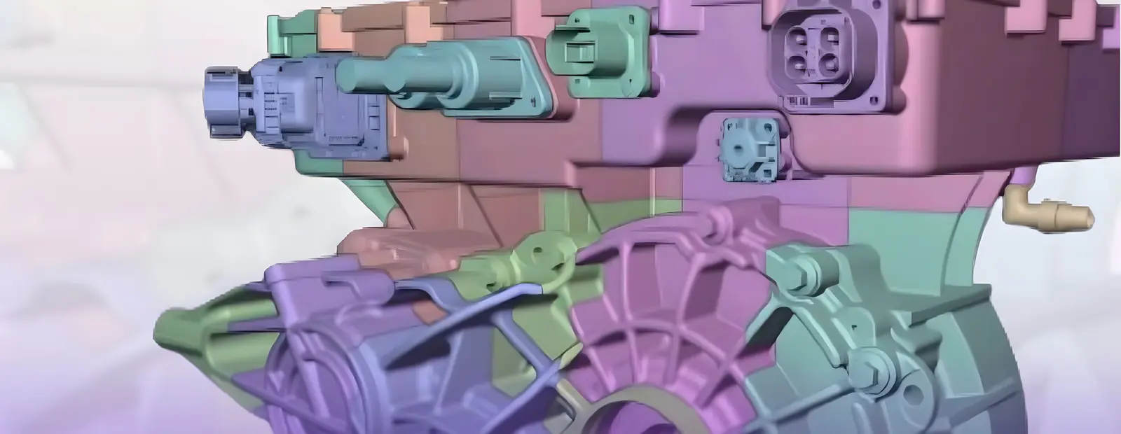 Colour-coded 3D model of an engine assembly prepared for web viewing
