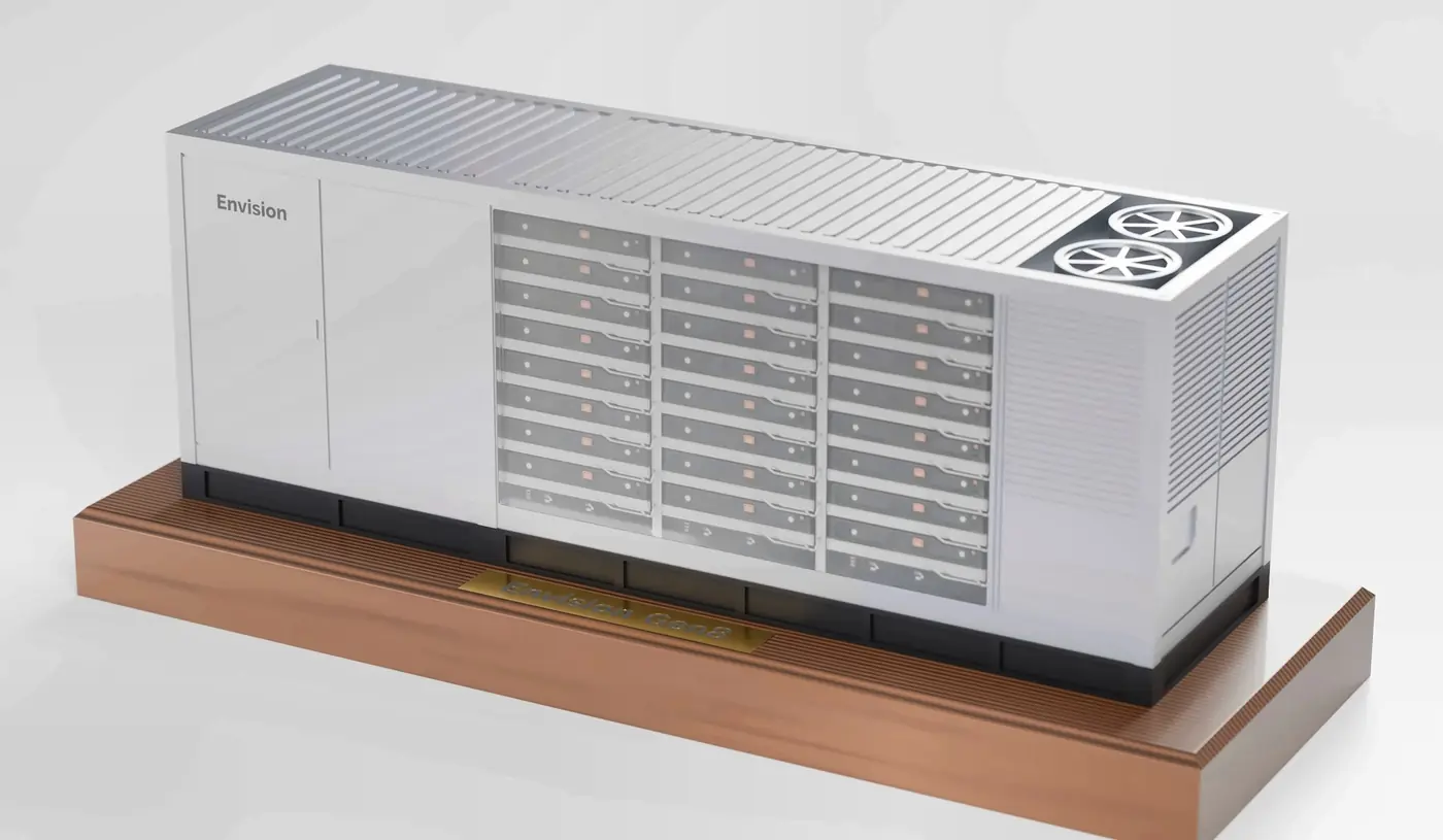 Desk-size scale model of a battery storage unit in machined aluminium