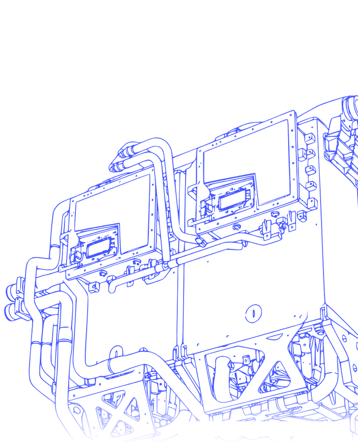Line drawing of a 3D-printed replica of a hydrogen fuel cell engine